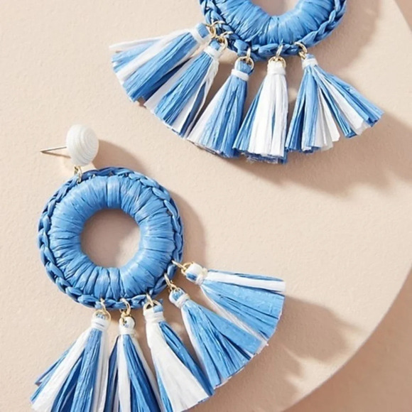 Anthropologie Emmie  Raffia  Drop Blue Earrings - Picture 2 of 2